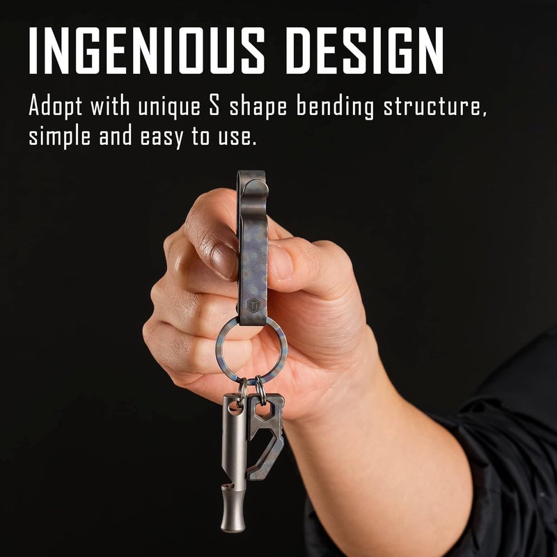 KeyUnity KM00 Titanium Belt Loop Keychain Clip Double Sided Quick Release Key Holder with Removable Key Ring (Handmade Flame) - Image 3