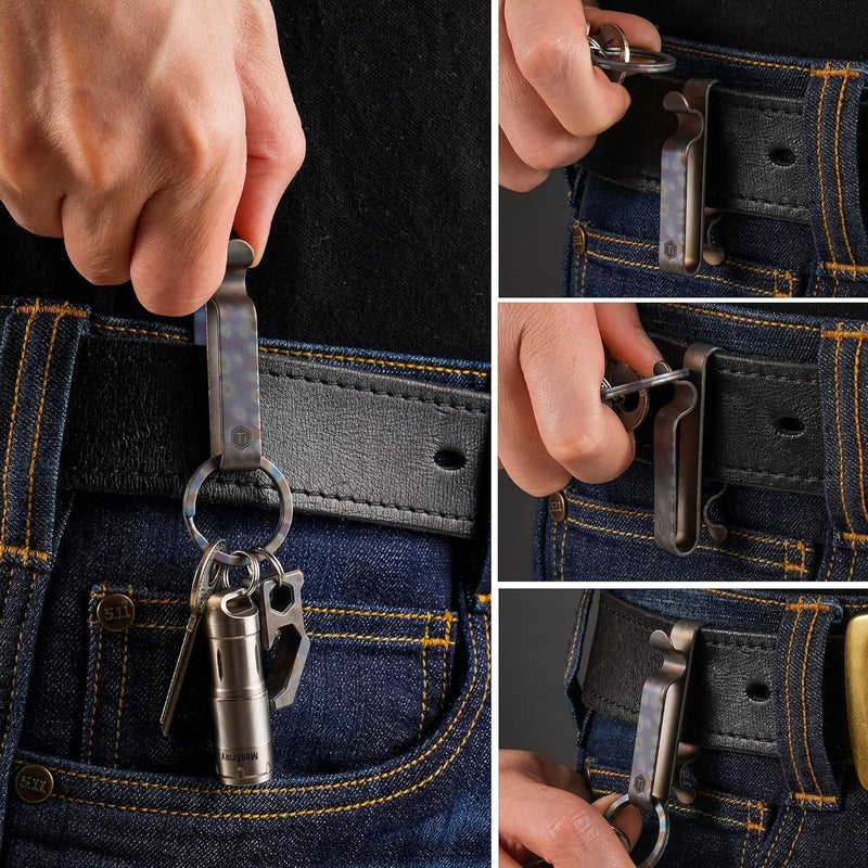KeyUnity KM00 Titanium Belt Loop Keychain Clip Double Sided Quick Release Key Holder with Removable Key Ring (Handmade Flame) - Image 5