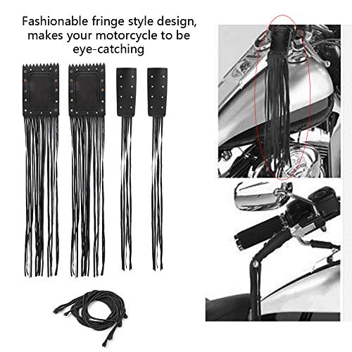 EVGATSAUTO 2pcs Universal Motorcycle Handlebar Tassel Fringe Grip Cover Lever Cover Waterproof, Throttle Grip Covers with Fringes Leather for Handle Bar Lever Black - Image 2