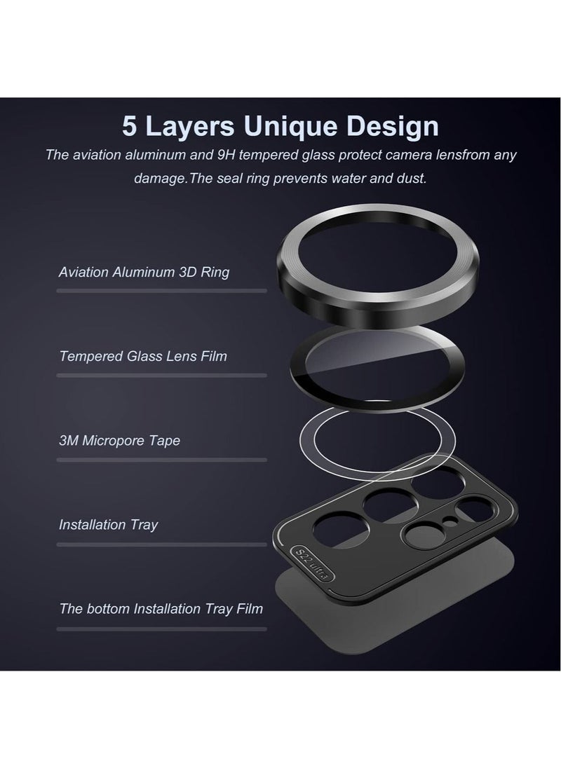 Raxoom 2-Pack [6+4 ] Samsung Galaxy S22 Ultra Camera Cover Lens Protector, Aluminum Alloy + Tempered Glass Camera Lens Protector - Image 2