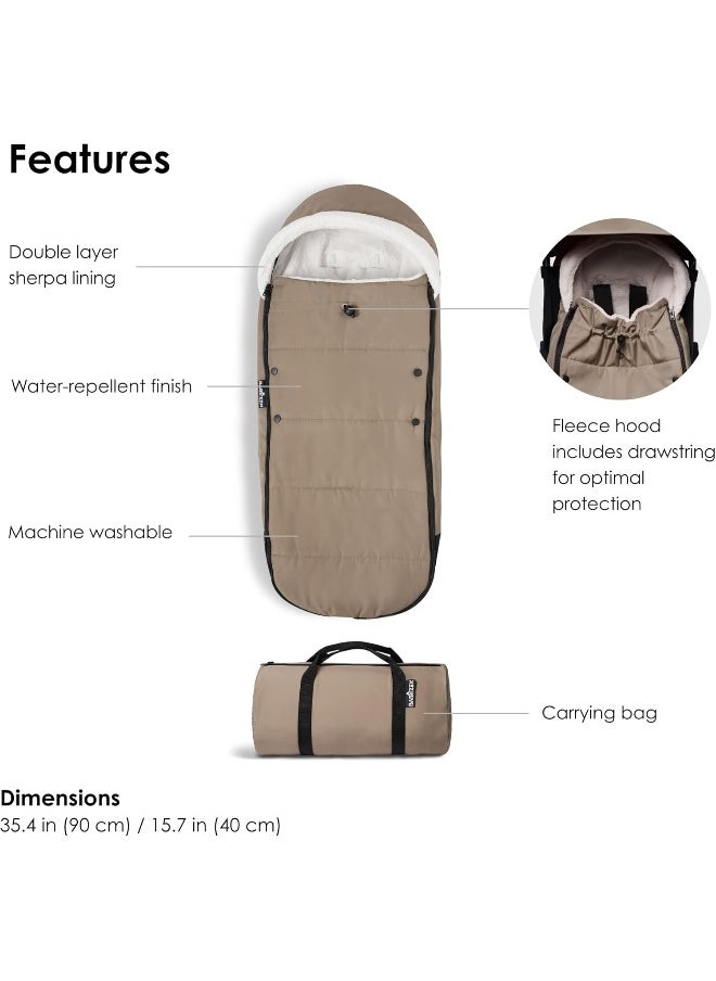 BABYZEN - BABYZEN YOYO Footmuff, Taupe - Sherpa Lining & Fleece Hood with Drawstring to Keep Baby Warm - Includes Carrying Bag - Machine Washable - Image 1