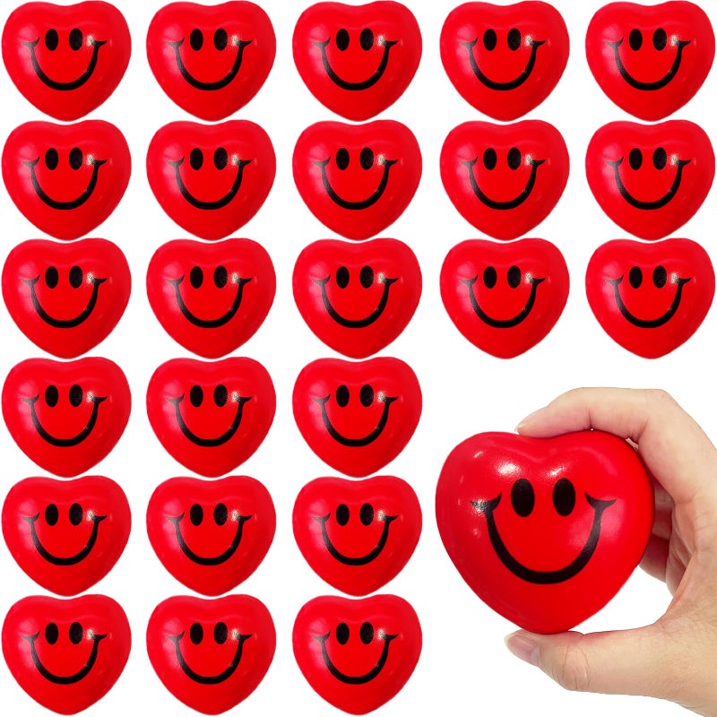 Eerrhhaq 24 PCS Valentines Day Heart Stress BallsRed Smile Face Squeeze BallsHeart Shaped Foam Balls for Kids and AdultsValentine Party Favors - Image 4