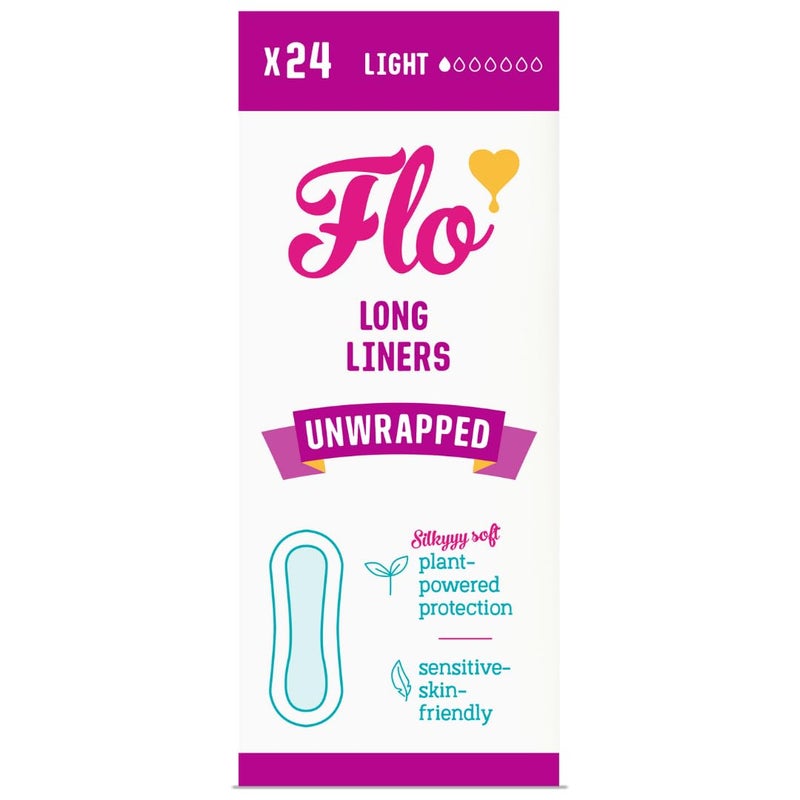 Flo Bamboo Long Daily Panty Liners Unwrapped Ultra Thin 24 liners - Image 1