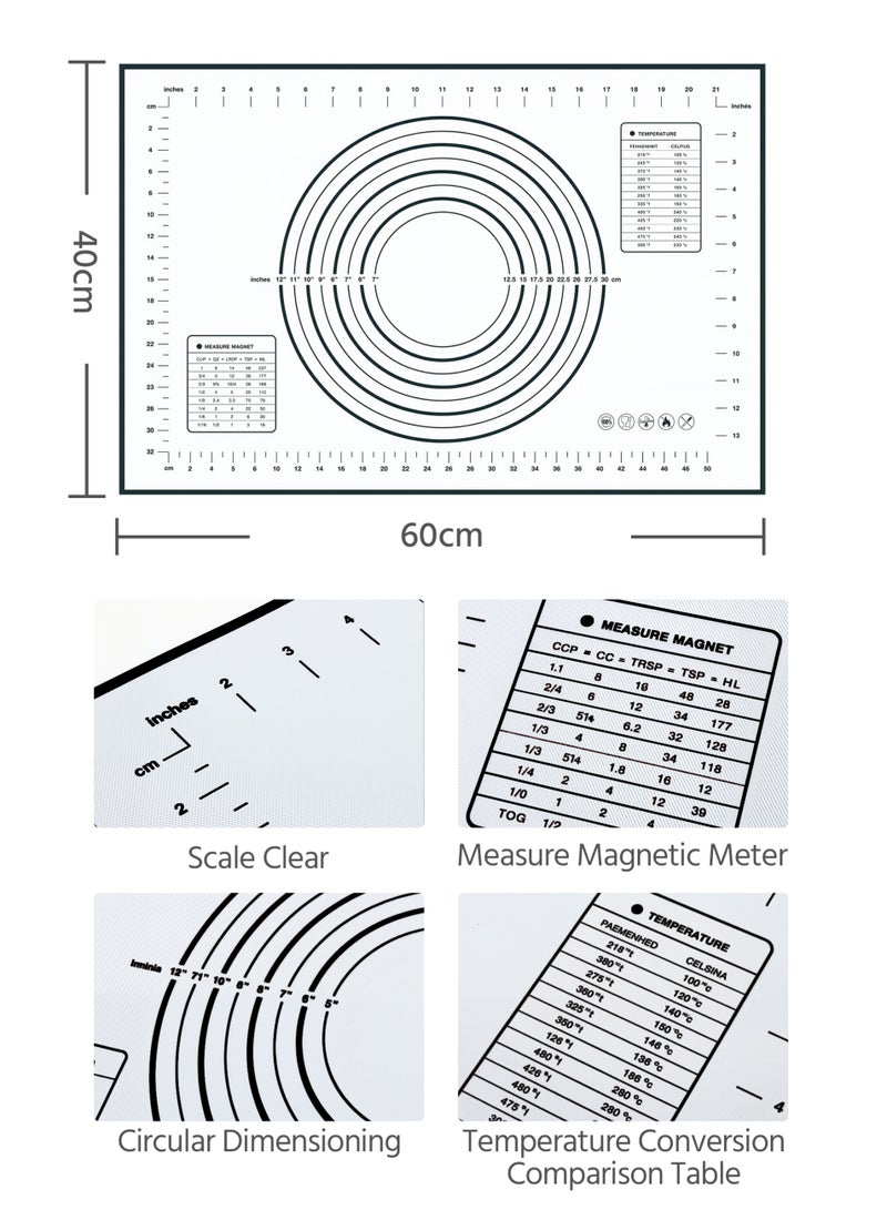 Silicone Pastry Mat with Measurement, Kids Baking Mat for Fondant, Rolling Dough, Pie Crust, Pizza and Cookies, Dough Mat, Counter Mat ,15.7x 23.6 In,Black - Image 4
