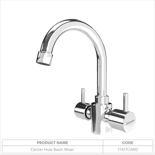 Johnson Bathrooms Coral Brass Center Hole Basin Mixer Faucet |Chrome Finish| High Pressure Resistant & Leak-Free| with 2 Braided Hoses| Provision for Hot & Cold Water| 10 Years Warranty - Image 5