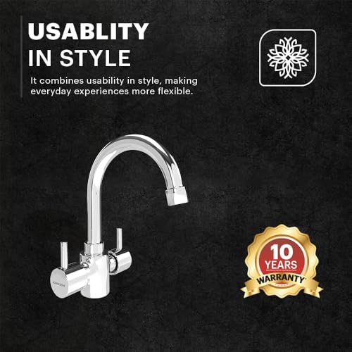 Johnson Bathrooms Coral Brass Center Hole Basin Mixer Faucet |Chrome Finish| High Pressure Resistant & Leak-Free| with 2 Braided Hoses| Provision for Hot & Cold Water| 10 Years Warranty - Image 2