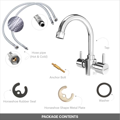 Johnson Bathrooms Coral Brass Center Hole Basin Mixer Faucet |Chrome Finish| High Pressure Resistant & Leak-Free| with 2 Braided Hoses| Provision for Hot & Cold Water| 10 Years Warranty - Image 3