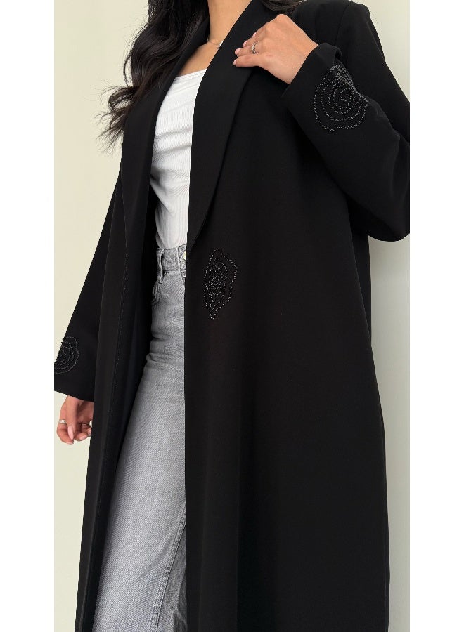 آية MWT510 عباية بليزر أسود مع شك خفيف - Image 3