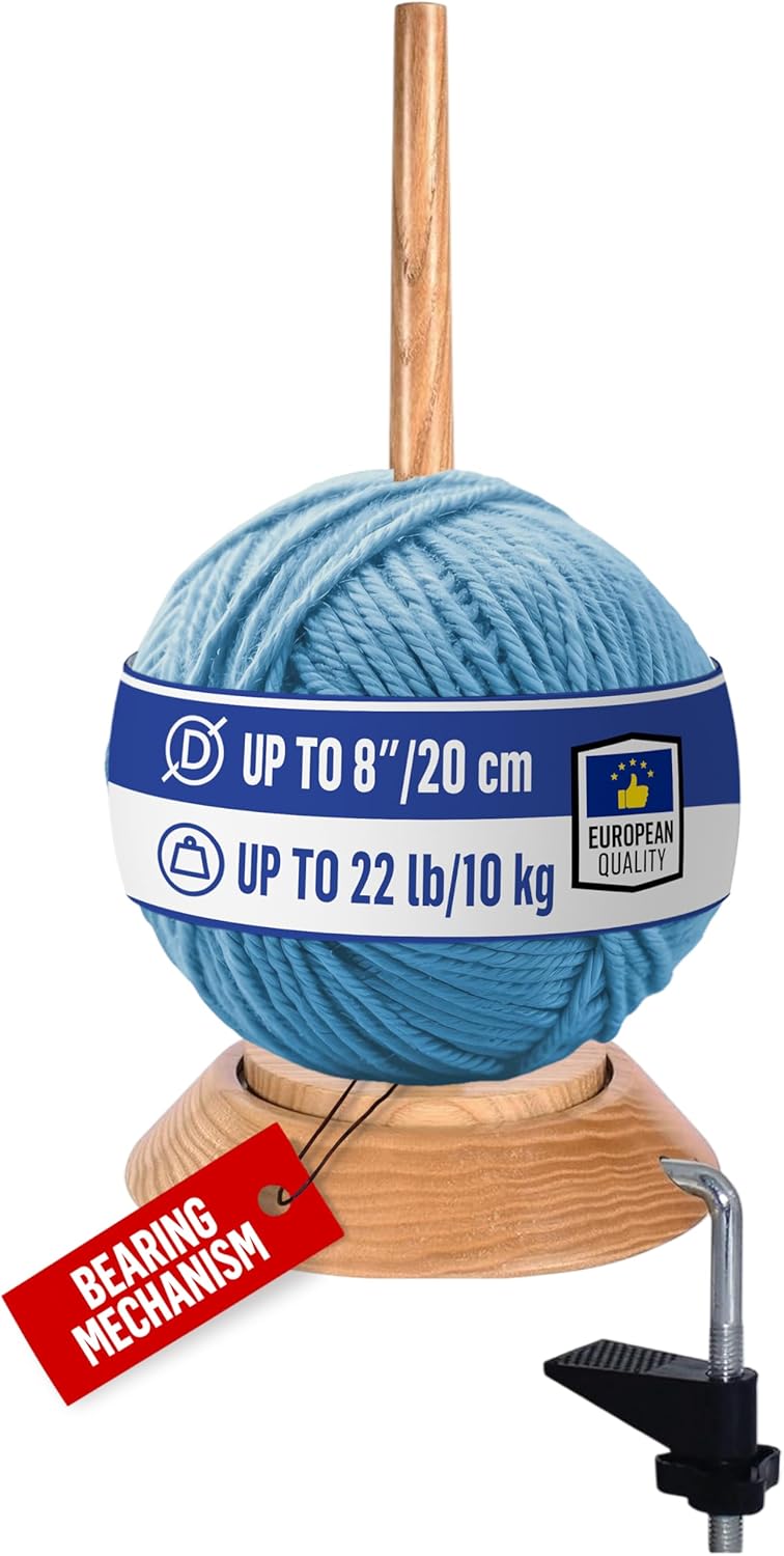 Barva Yarn Holder 22 Lb Capacity w/Table Clamp for Chunky Yarn | Smooth Bearing Spinner & Big Rubber Anti Slip Pads for Stability | European Wood Crochet Accessories and Pro Tools for Fiber Crafts - Image 1