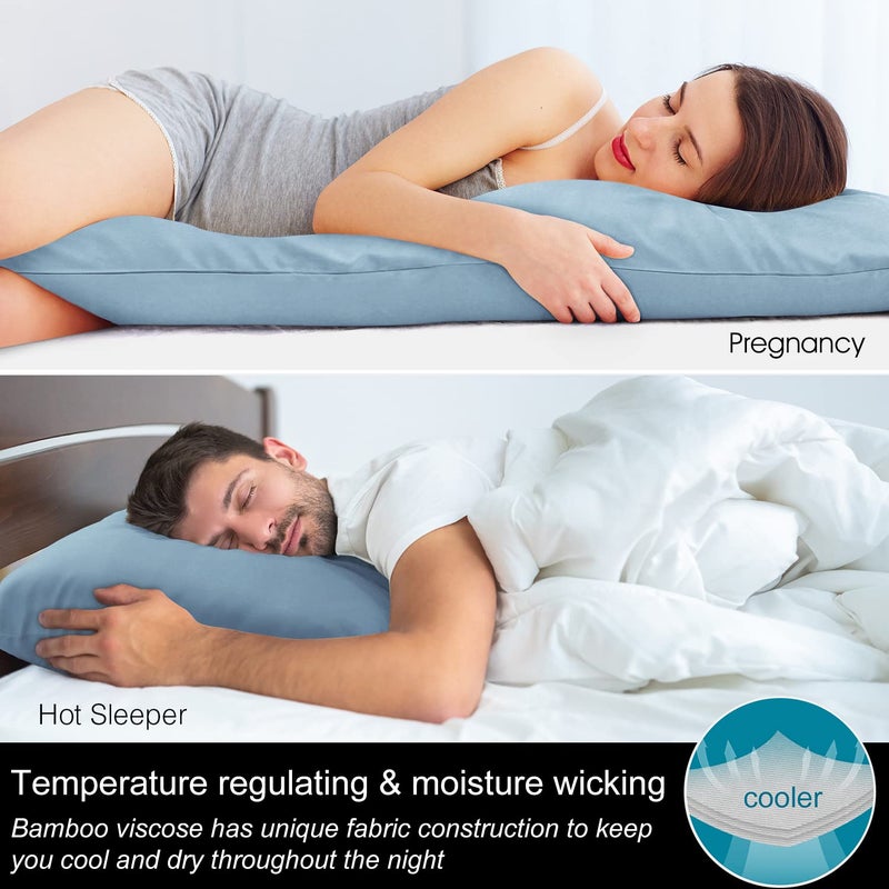 BEDELITE Body Pillow Case Cover, Rayon Made from Bamboo, Cooling Body Pillow Cover for Hot Sleepers and Night Sweats, Breathable & Silky Soft Full Long Pillow Case (Blue, 20x54 Inches) - Image 3