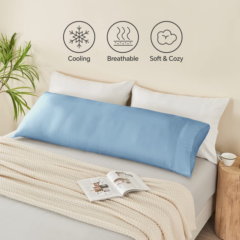 BEDELITE Body Pillow Case Cover, Rayon Made from Bamboo, Cooling Body Pillow Cover for Hot Sleepers and Night Sweats, Breathable & Silky Soft Full Long Pillow Case (Blue, 20x54 Inches) - Image 5