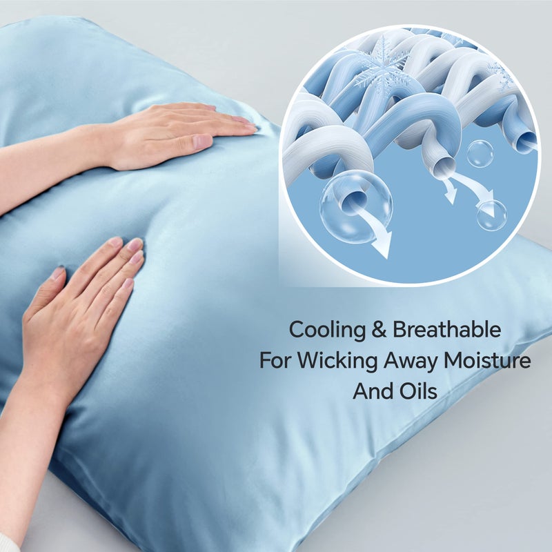 BEDELITE Body Pillow Case Cover, Rayon Made from Bamboo, Cooling Body Pillow Cover for Hot Sleepers and Night Sweats, Breathable & Silky Soft Full Long Pillow Case (Blue, 20x54 Inches) - Image 4