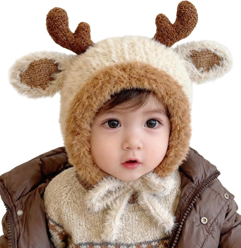 leomoste Baby Beanie Hat Cute Antlers Reindeer Crochet Knitted Hat Winter Warm Cap for Toddler Boys Girls - Image 2