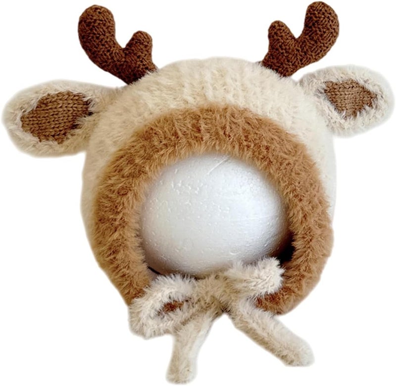 leomoste Baby Beanie Hat Cute Antlers Reindeer Crochet Knitted Hat Winter Warm Cap for Toddler Boys Girls - Image 1