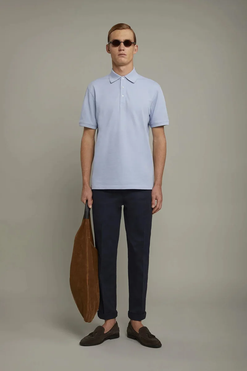 Men's short sleeve polo shirt 100% piquet cotton regular fit - Sky