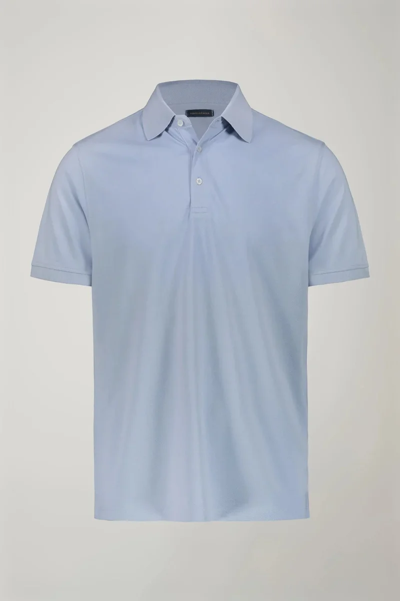 Doppelganger Blue Men's short sleeve polo shirt 100% piquet cotton regular fit - Sky for Men | Best Price UAE