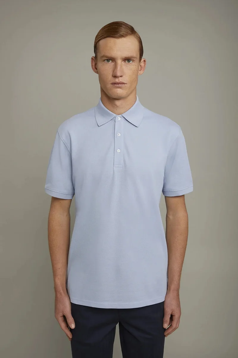Doppelganger Blue Men's short sleeve polo shirt 100% piquet cotton regular fit - Sky for Men | Best Price UAE