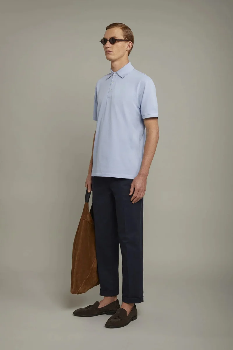 Doppelganger Blue Men's short sleeve polo shirt 100% piquet cotton regular fit - Sky for Men | Best Price UAE