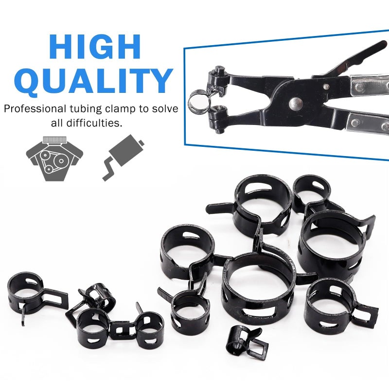 Tnisesm 132Pcs 6-25MM Spring Hose Clamps With Hose Clamp Pliers, Black Small Hose Clamps Automotive Fuel Hose Clamp Silicone Vacuum Hose Pipe Low Pressure Air Clip Clamp - Image 4