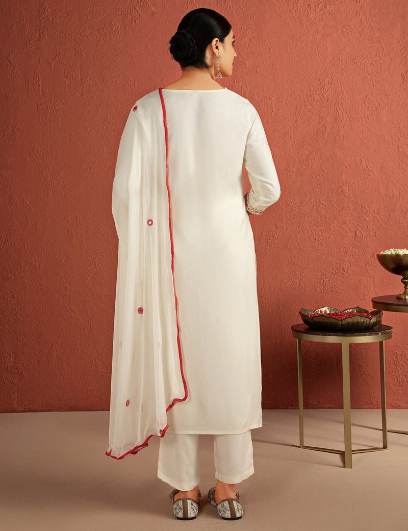 كاري طقم كورتا نسائي مستقيم مع عمل على المرآة ودوباتا شيفون - Image 2