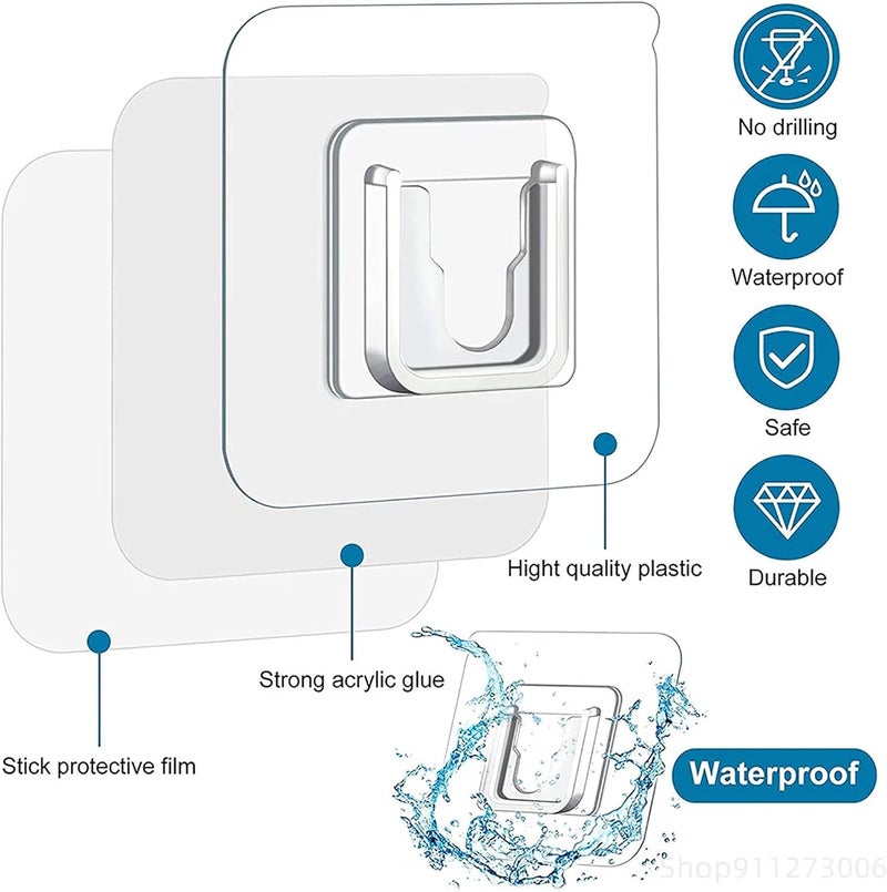 ERZA Double Sided Adhesive Hooks, Heavy Duty Wall Hook, Waterproof Wall Hanger Holder, Wall Hooks for Hanging, Self Adhesive Hooks for Bathroom Kitchen Office Hanging, Transparent, Pack of 6 - Image 2