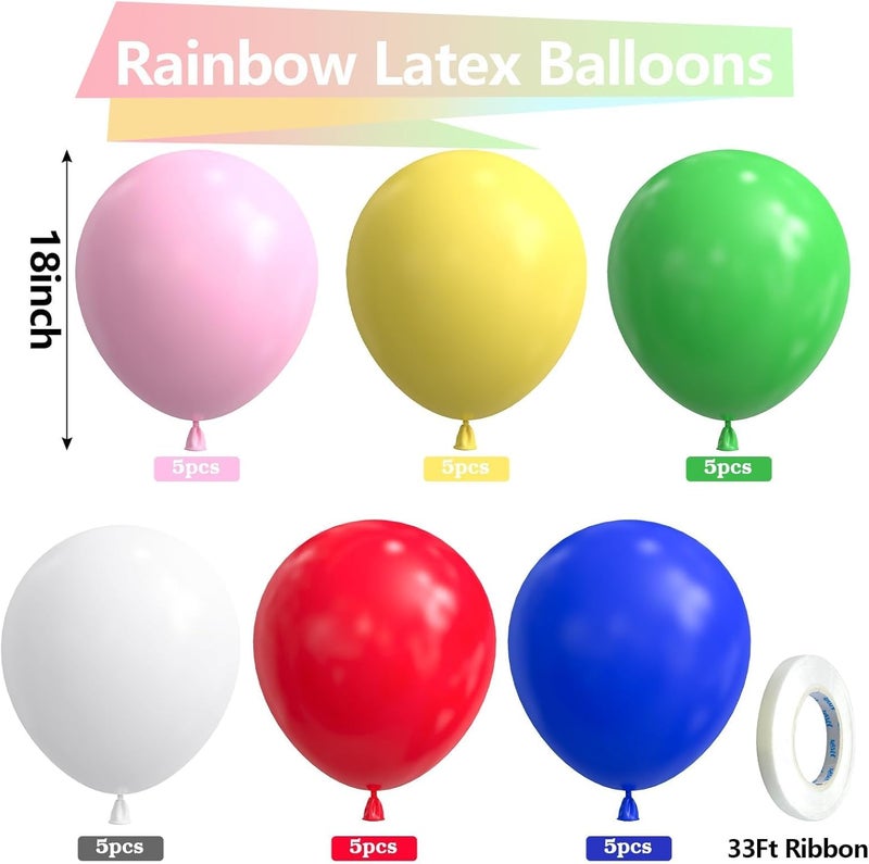 Bezente طقم 30 حبة 18 بوصة بالونات قوس قزح من بيزنت - بالونات لاتكس متنوعة كبيرة سميكة للحفلات لحفلات عيد الميلاد وحفلات استقبال المولود والزفاف والاحتفالات العامة - Image 2
