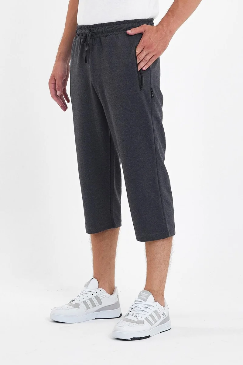 mmetalic Men's 2-Pack Zippered Pockets Black-Anthracite Bermuda Knee-Length Capri Pants Adjustable Elastic Waist Long MTLCE94