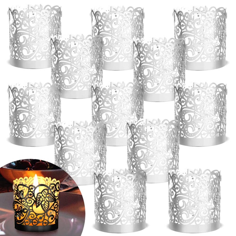 LOVEINUSA 48pcs Votive Candles Holders Wraps Silver Tea Light Candle Fairy Home Decoration No Bottom