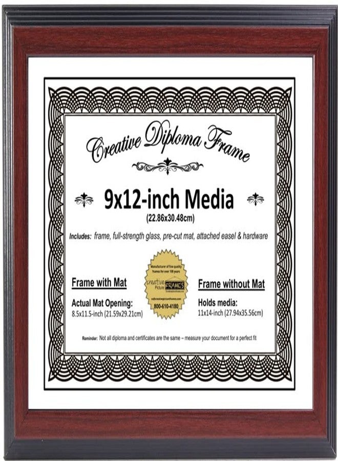 Creative Picture Frames 9x12 Majestic Mahogany Diploma Frame with White Mat including Glass | Frame Holds 11x14 Media without Mat - Image 1