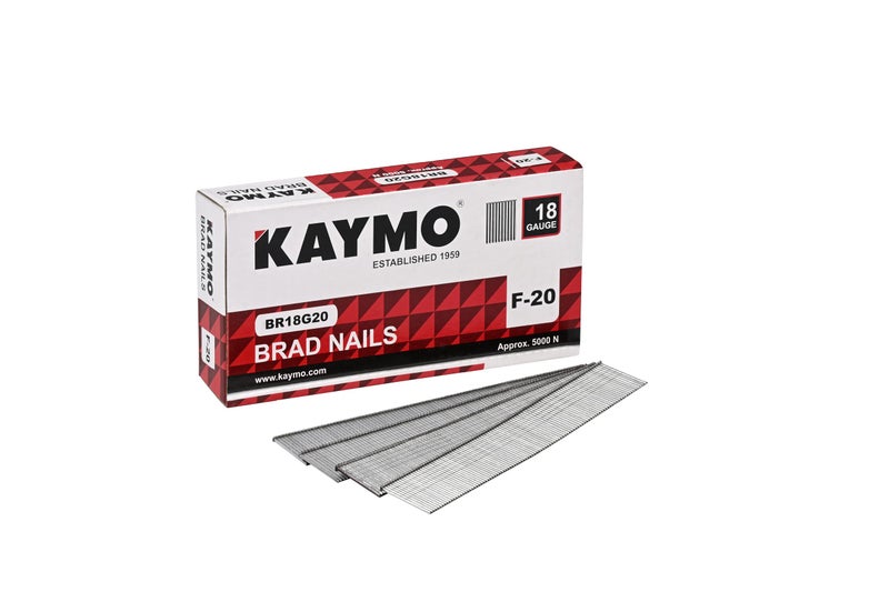 Kaymo F-Series 18G Brad Nails 20 mm - 5000 Nails | Heavy-Duty Steel Fasteners for Woodwork, Modular Kitchens, MDF, Canvas Art, Construction | High Precision | Compatible with Kaymo Brad Nailers - Image 1