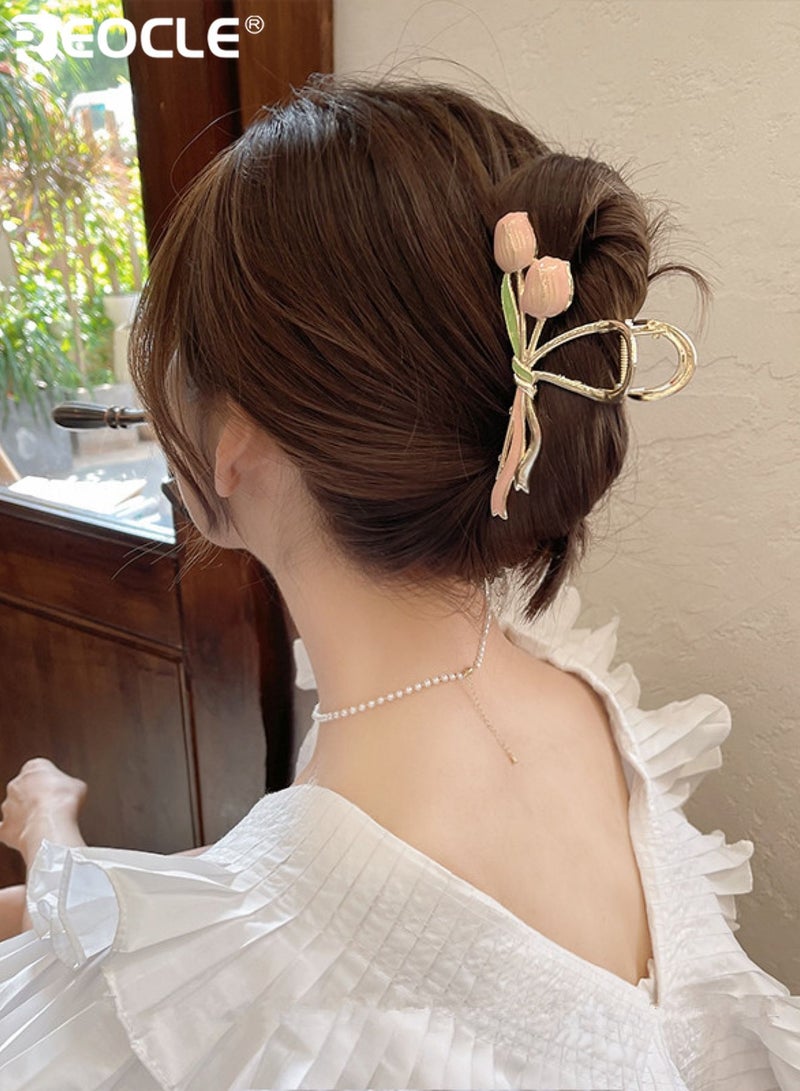 REOCLE Women's Tulip Accent Hair Claw Clip Decorative Hair Styling Accessory Sturdy Multi-Use Hair Clip for Daily Use - Image 4
