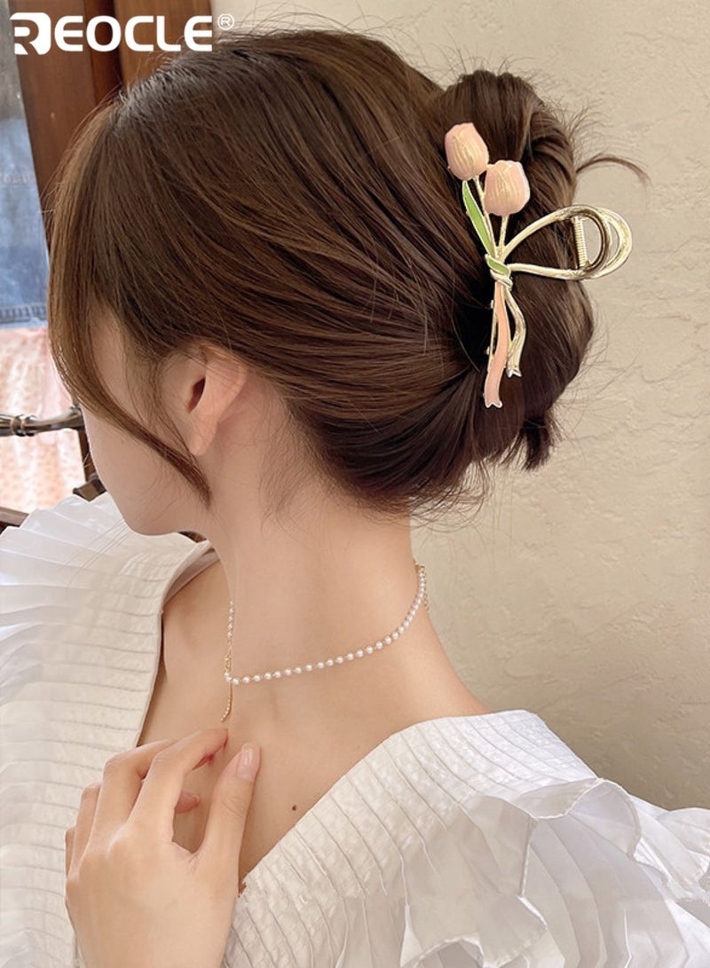 REOCLE Women's Tulip Accent Hair Claw Clip Decorative Hair Styling Accessory Sturdy Multi-Use Hair Clip for Daily Use - Image 5