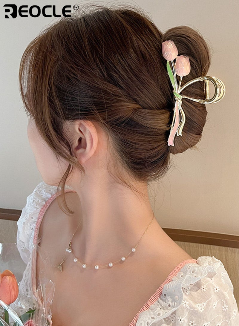 REOCLE Women's Tulip Accent Hair Claw Clip Decorative Hair Styling Accessory Sturdy Multi-Use Hair Clip for Daily Use - Image 1