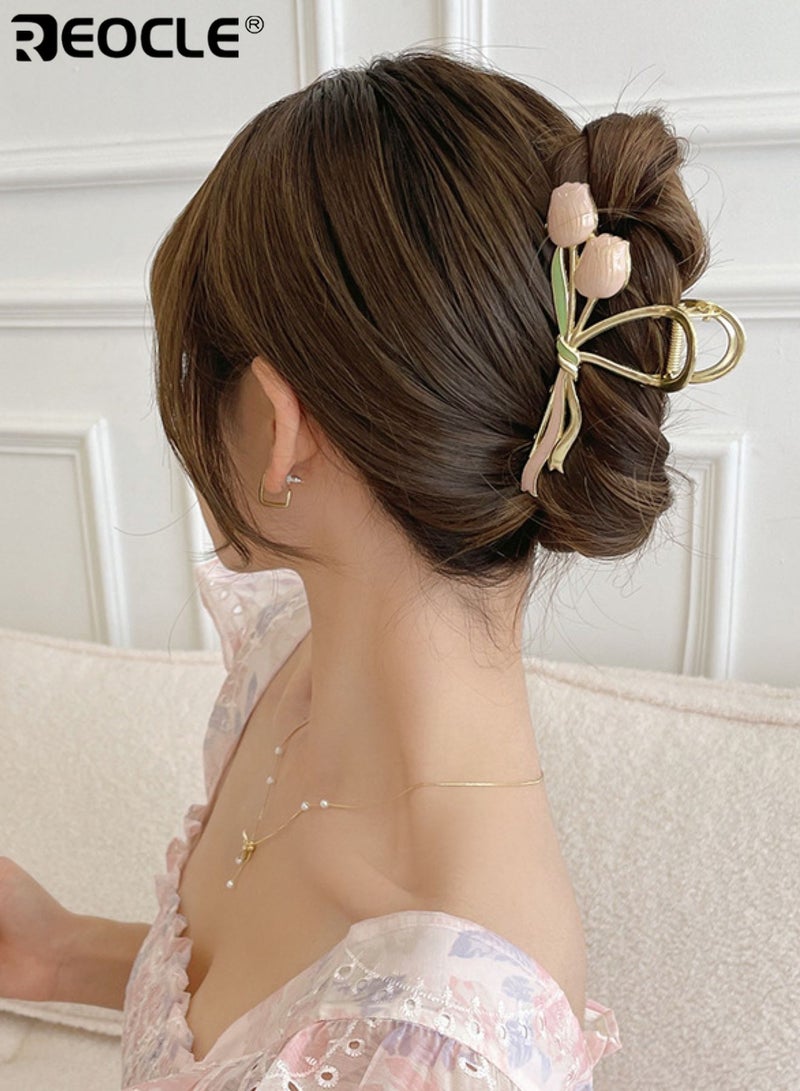REOCLE Women's Tulip Accent Hair Claw Clip Decorative Hair Styling Accessory Sturdy Multi-Use Hair Clip for Daily Use - Image 2