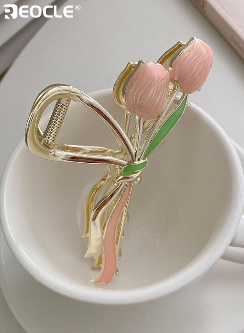 REOCLE Women's Tulip Accent Hair Claw Clip Decorative Hair Styling Accessory Sturdy Multi-Use Hair Clip for Daily Use - Image 1