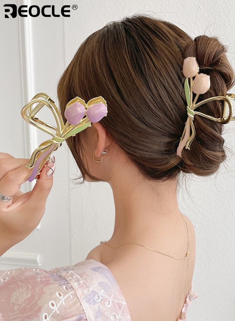 REOCLE Women's Tulip Accent Hair Claw Clip Decorative Hair Styling Accessory Sturdy Multi-Use Hair Clip for Daily Use - Image 4