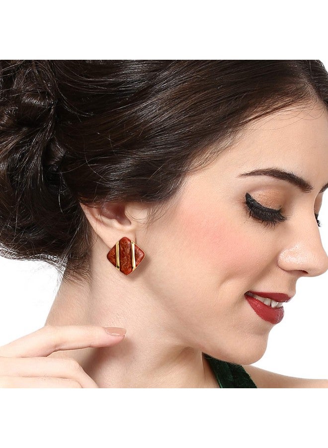 Estele Fashion Jewellery Gold Plated Square Shaped Stud Earrings with Red Enamel for Girls and Women-671/709 GT-RD ER - Image 2
