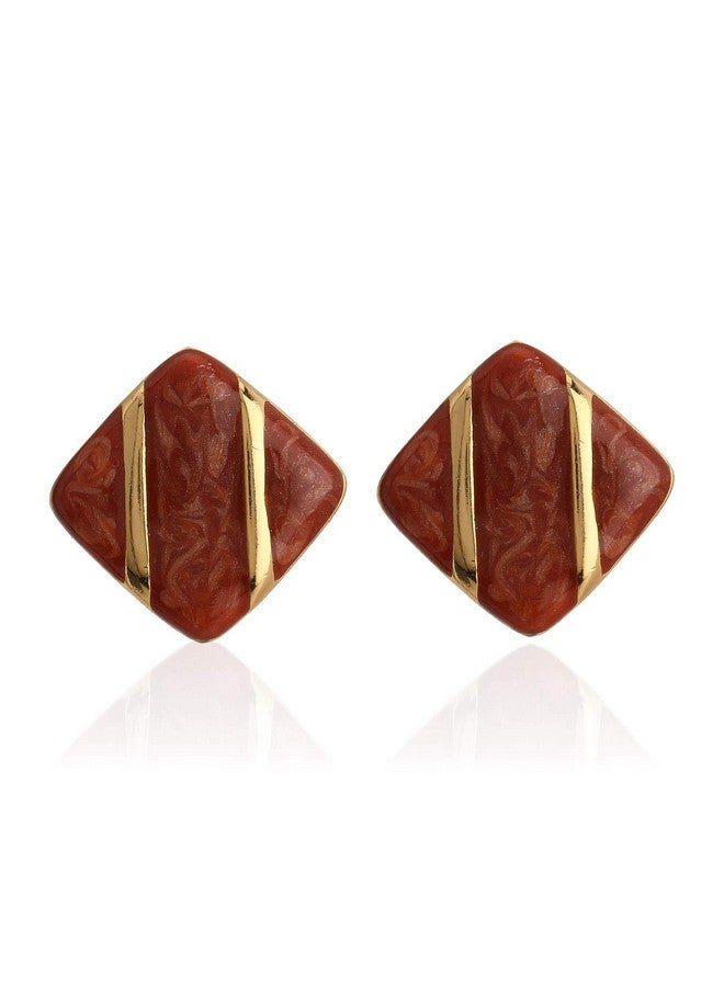 Estele Fashion Jewellery Gold Plated Square Shaped Stud Earrings with Red Enamel for Girls and Women-671/709 GT-RD ER - Image 1