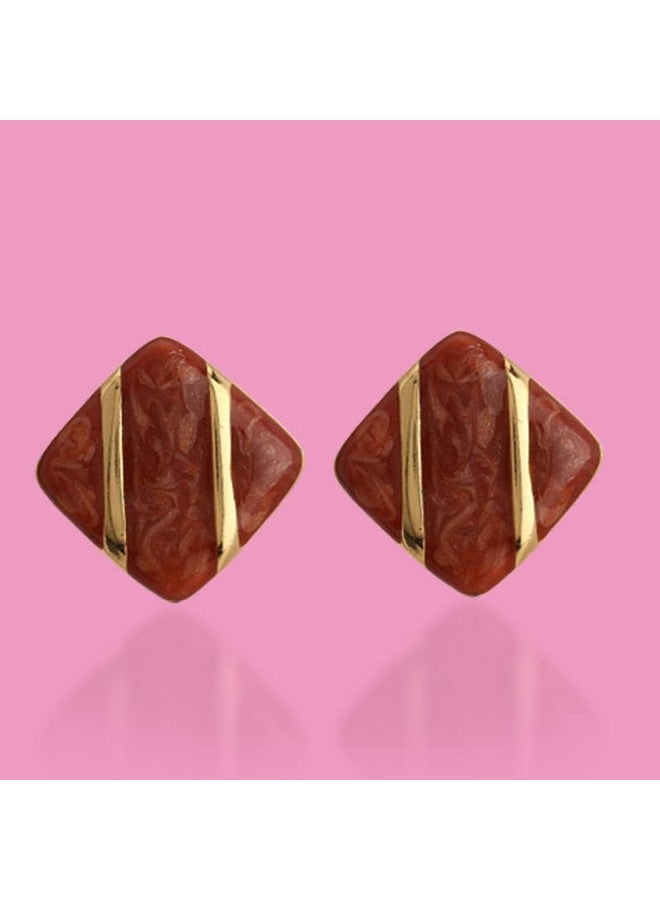 Estele Fashion Jewellery Gold Plated Square Shaped Stud Earrings with Red Enamel for Girls and Women-671/709 GT-RD ER - Image 3
