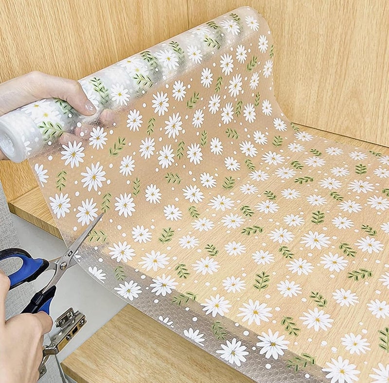 Yancorp Drawer Liners Cupboard Liners Non Adhesive Shelf Liners for Kitchen Tool Box Bedroom Refrigerator12in98ft Clear Daisy - Image 1