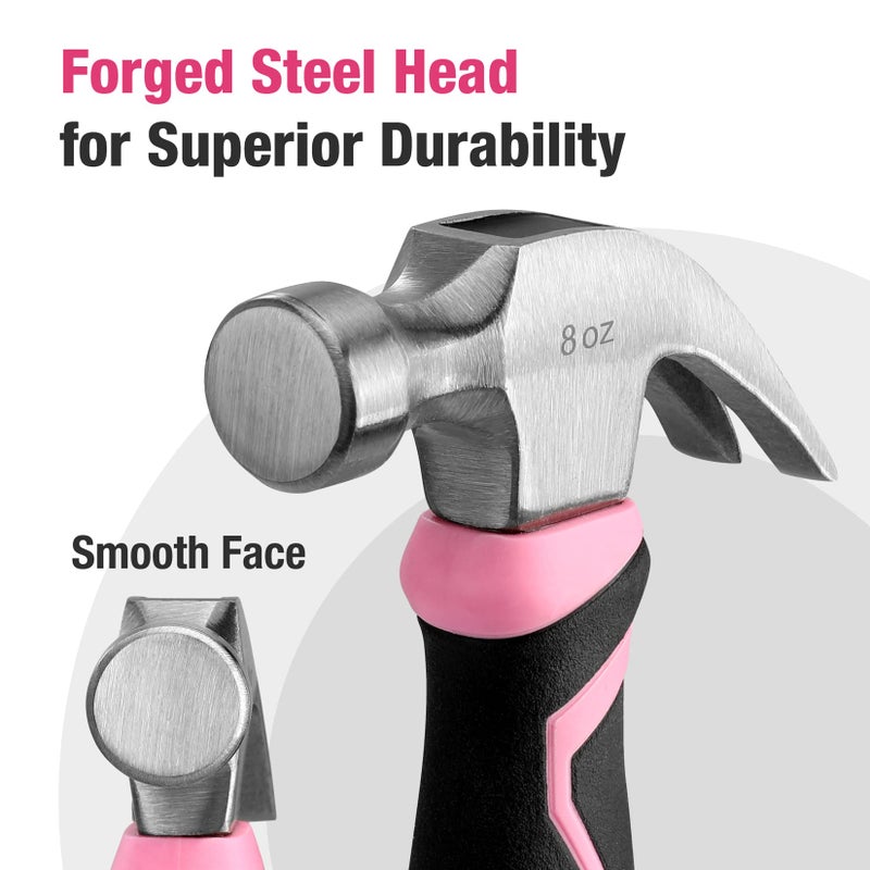 WORKPRO 8 oz Claw Hammer with Fiberglass Handle, All Purpose Hammer with Forged Hardened Steel Head, Pink Ribbon - Image 3