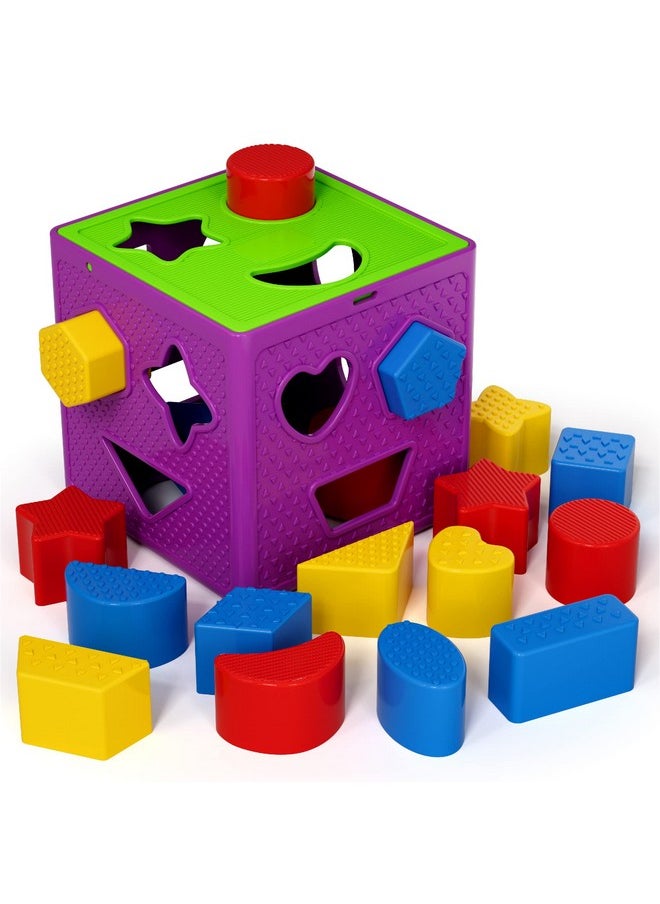 ETI Toys 19 Piece Unique Educational Sorting & Matching Toy For Toddlers. Colorful Sorter Cube Box & Shapes 100 Percent Safe Promotes Fun Learning Creativity & Skills Development  - Image 1