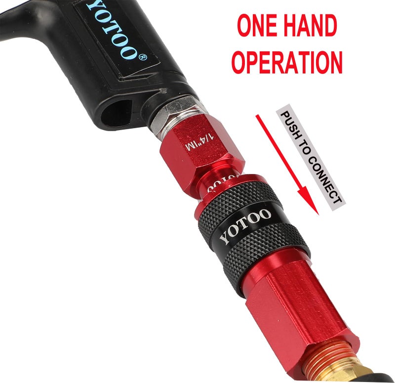 YOTOO 29 Pieces Universal Air Coupler and Plug Kit, Quick Connect Air Fittings, Heavy Duty Aluminum Air Hose Fittings, Lightweight, Push to Connect for air tools and air compressor, Red - Image 5