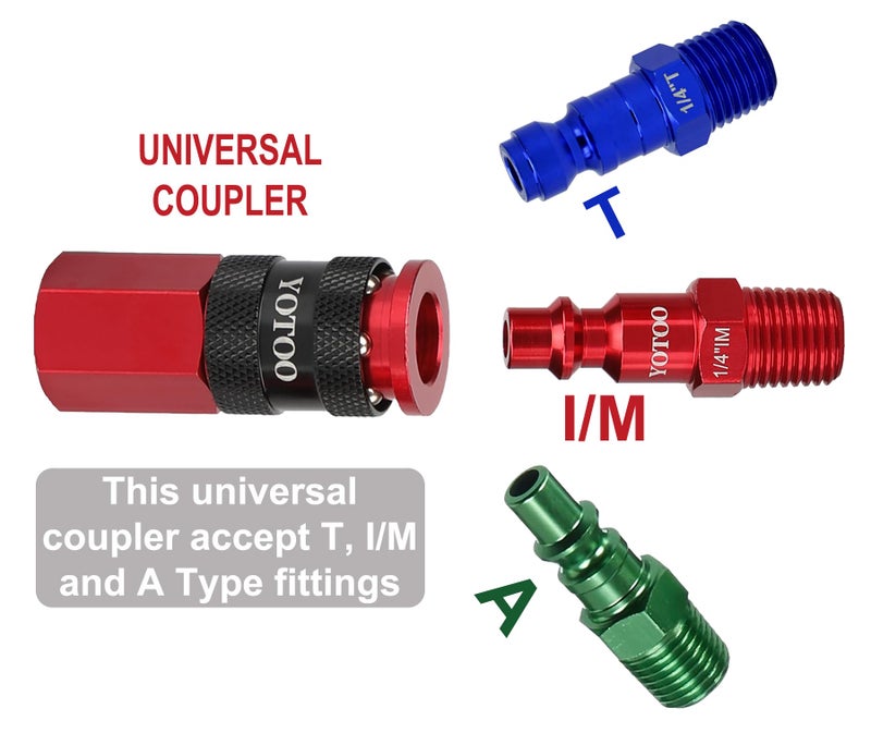 YOTOO 29 Pieces Universal Air Coupler and Plug Kit, Quick Connect Air Fittings, Heavy Duty Aluminum Air Hose Fittings, Lightweight, Push to Connect for air tools and air compressor, Red - Image 3