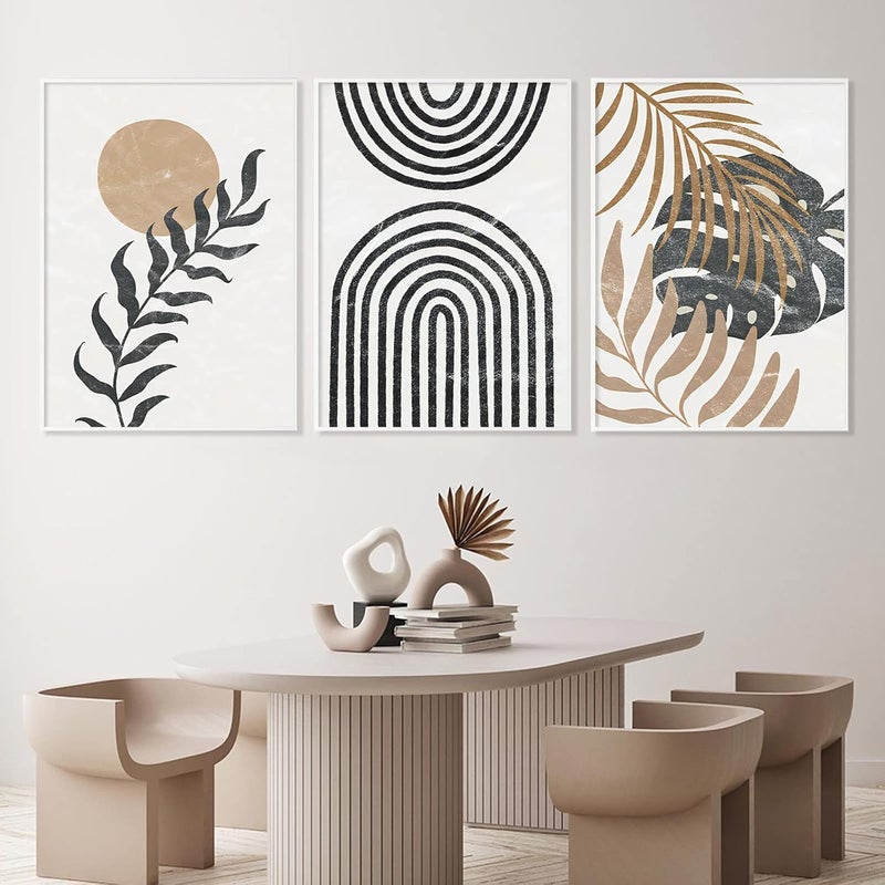 ARS Graphics ARS® Mid Century Modern Boho Wall Art - Beige Abstract Canvas Painting - 16x24inch No Frame - Image 3