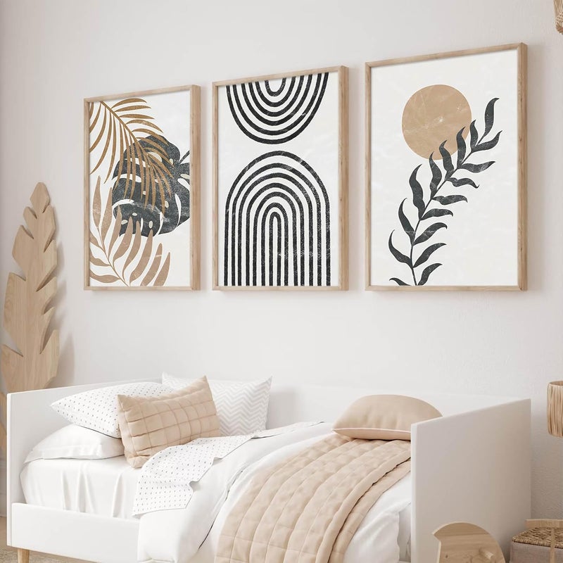 ARS Graphics ARS® Mid Century Modern Boho Wall Art - Beige Abstract Canvas Painting - 16x24inch No Frame - Image 1