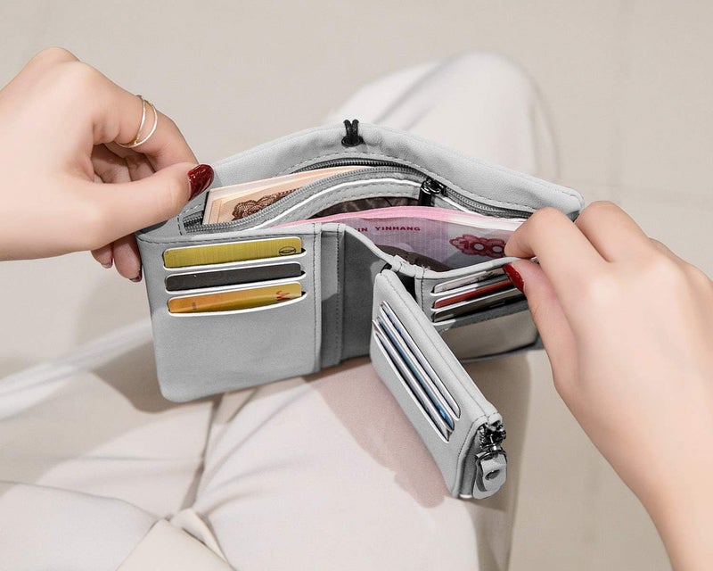 AOXONEL Women's Small Bifold Leather wallet Rfid blocking Ladies Wristlet with Card holder id window Coin Purse - Image 5