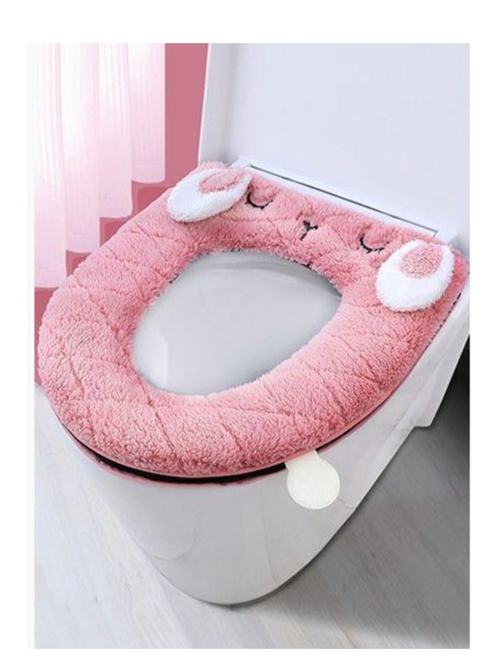 A.M Bathroom Thicken Toilet Seat Cover Cushion Pads, Soft Pink Rabbit Warm Toilet Seat Covers Bathroom Toilet Seat Cover Mat Universal.winter washable thick waterproof zipper style net celebrity toilet seat cover - Image 1