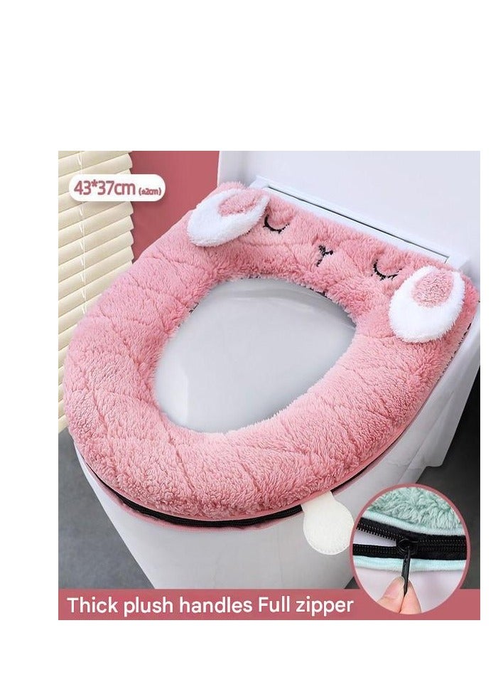 A.M Bathroom Thicken Toilet Seat Cover Cushion Pads, Soft Pink Rabbit Warm Toilet Seat Covers Bathroom Toilet Seat Cover Mat Universal.winter washable thick waterproof zipper style net celebrity toilet seat cover - Image 2