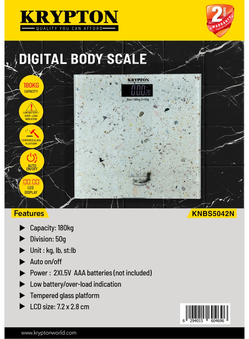 Krypton Digital Body Scale KNBS5042 | High Precision LED Weighing Machine, 180kg Capacity, Step-On Technology, Tempered Glass | White - Image 3